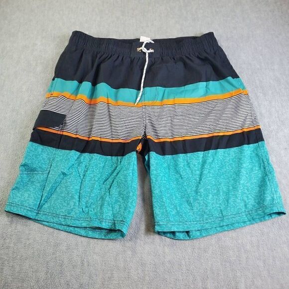 Shein Manfinity Swim Trunks Mens XXL Green Striped Drawstring Board Shorts - Picture 1 of 9